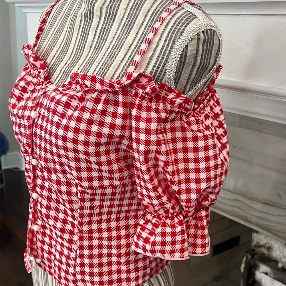 Red Gingham Ruffle Trim Top - Picture 3 of 6